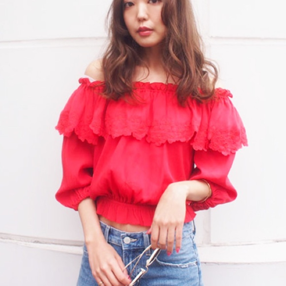 New Dazzling Red Off-shoulder Blouse